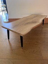 Handmade Live Edge Oak Low Coffee Table With Mid-century Legs