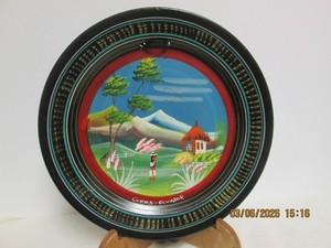 Ecuador Folk Art Plate Handpainted Midcentury Decoration Colorful Landscape