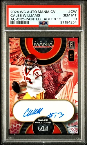 CALEB WILLIAMS 2024 Wild Card Auto Mania American FB Eagle 1/1 GRADED PSA 10