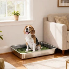 PawHut Dog Potty Tray Stainless Steel, Dog Training Tray, 28" x 20" x 4"