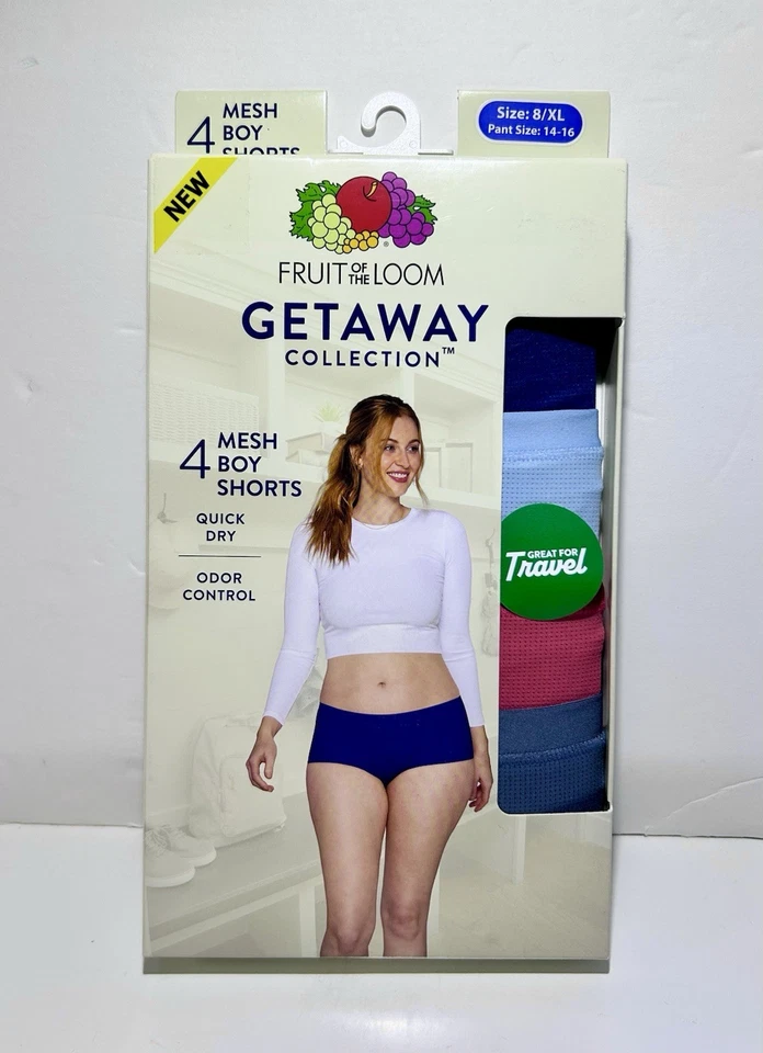 Fruit Of The Loom Ladies 4 Pack Mesh Boy Shorts Getaway Collection Size S, 2XL - Image 4 of 4
