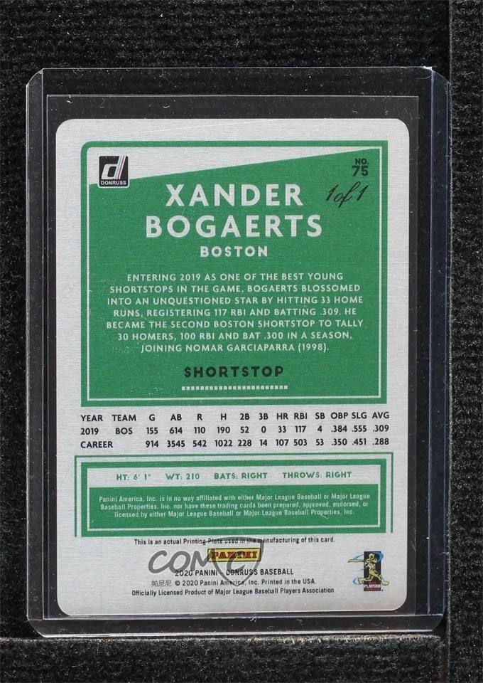 2020 Panini Donruss Printing Plate Magenta 1/1 Xander Bogaerts #75 0m0g - Image 2 of 3
