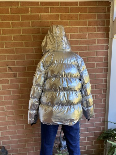 Michael Kors Ciré Shine Hooded Puffer Coat Jacket Silver S $295 Nwt - Picture 17 of 17