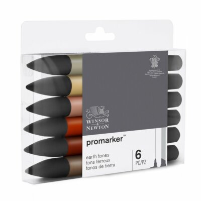 Winsor & Newton ProMarker Twin Tip Grafikmarker 6 Farben Erdtöne Set