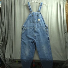 Vtg Carhartt Overalls Mens 44x30 USA Made Denim Bib Carpenter Work Pants R07 DST