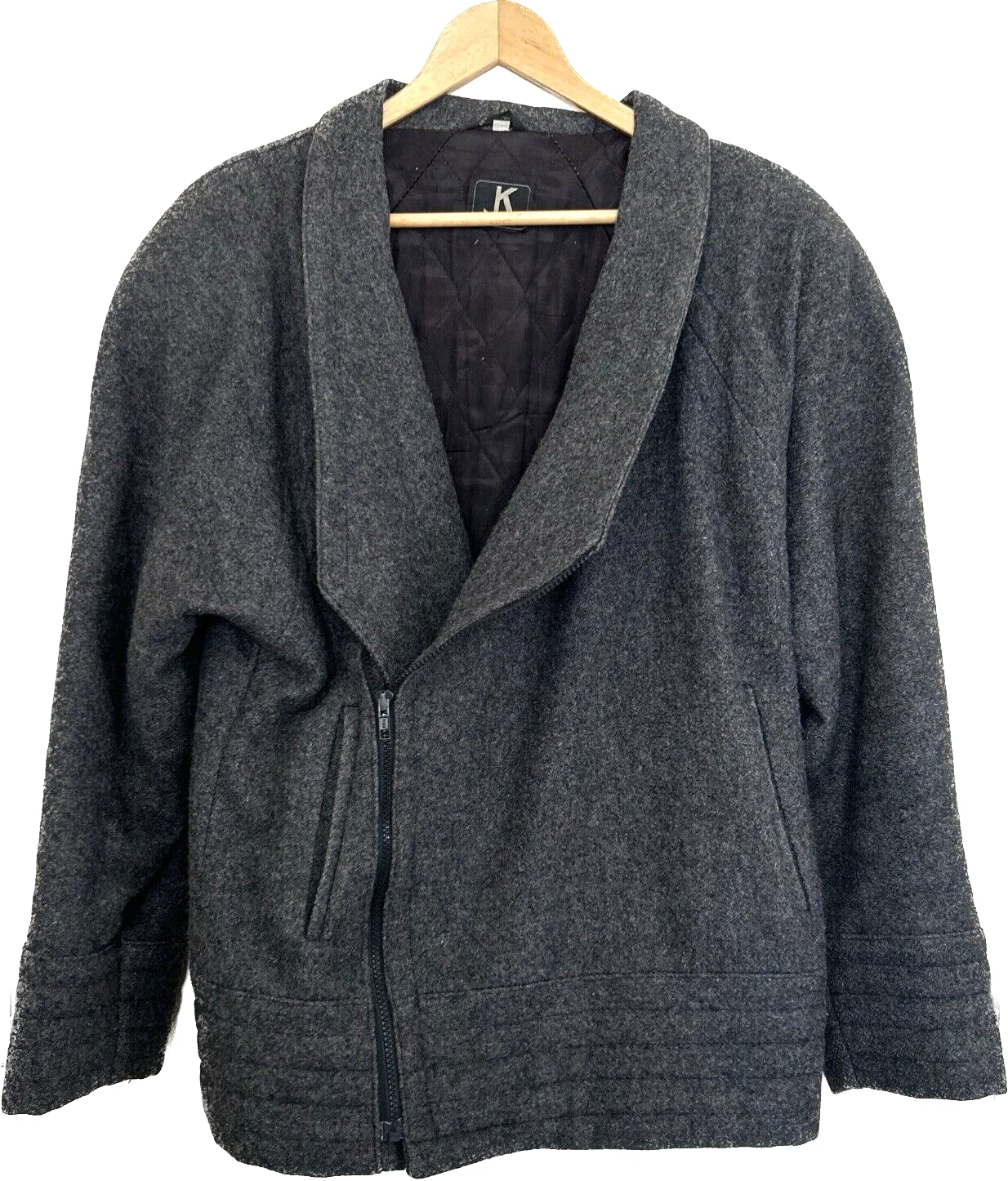 Vintage 80s 90s JK New York Jacket Gray Wool Jacket Coat Quilted Lining Size 40