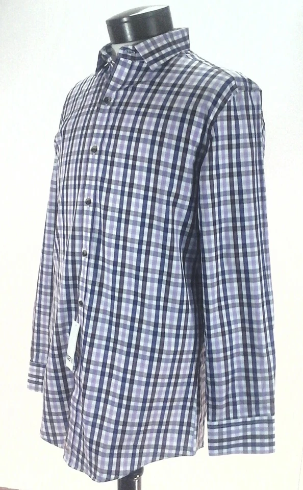 Camisa de Vestir BAR III Calce Ajustado Púrpura Cuadros Abotonados Elastizada L/S Para Hombre M $65 Nueva Foto 3 de 4