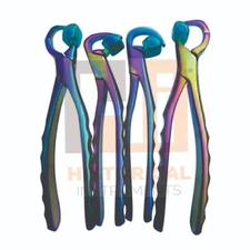 Dental Extraction Forceps Standard Series Set of 4 Pcs, Multi Color & 30 Bumpers