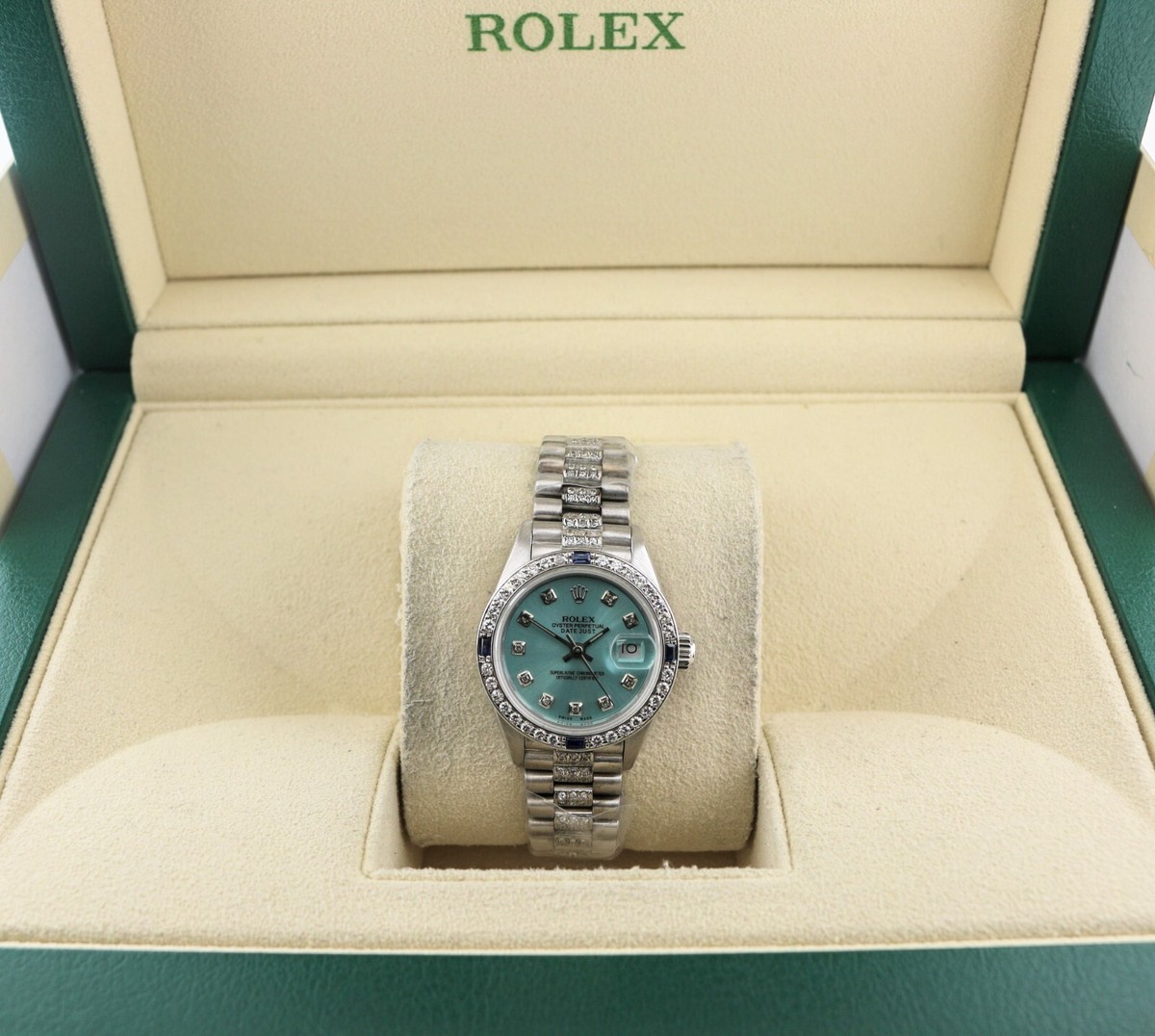 Rolex Ladies Datejust 69139 Blue Diamond Dial WG President