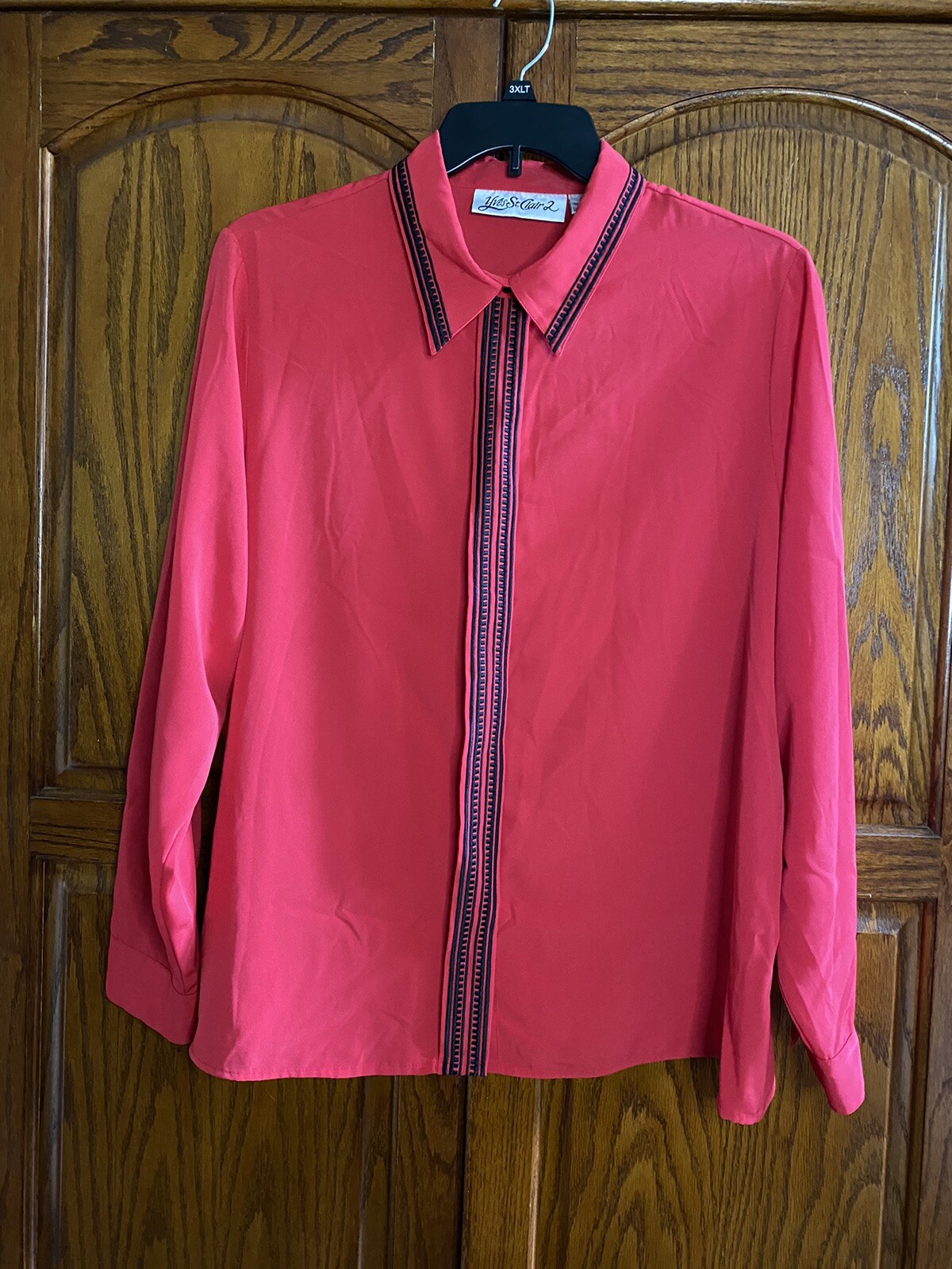 SAINT LAURENT Vintage Yves St Clair 2 Size 20W Red Black Embroidered Button Up Shirt Top