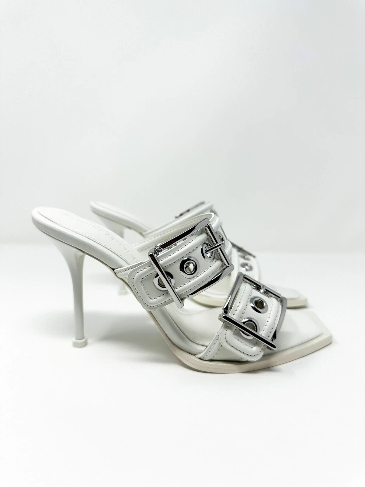 Alexander McQueen sandali donna fibbia pelle tacco bianco 7 5 37 5 $1390