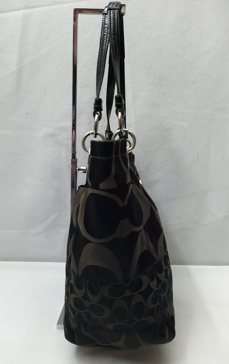 Coach Alex Signature Black Canvas Double Handes Zipper Bucket Tote