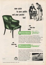 Anuncio impreso de colección 1947 Firestone Velon Foamex cuero verde cater hombre mujer