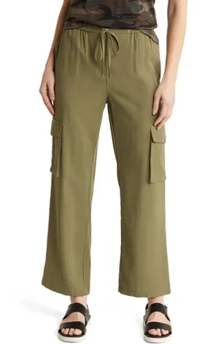 NWT Nordstrom rack soft twill wide leg utility cargo pants burnt olive GREEN M