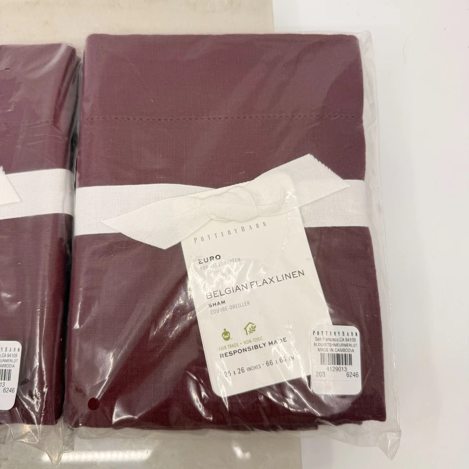 Pottery Barn Belga Lino Lino Merlot Juego de Dos Euro Shams Lujo Natural Foto 3 de 4