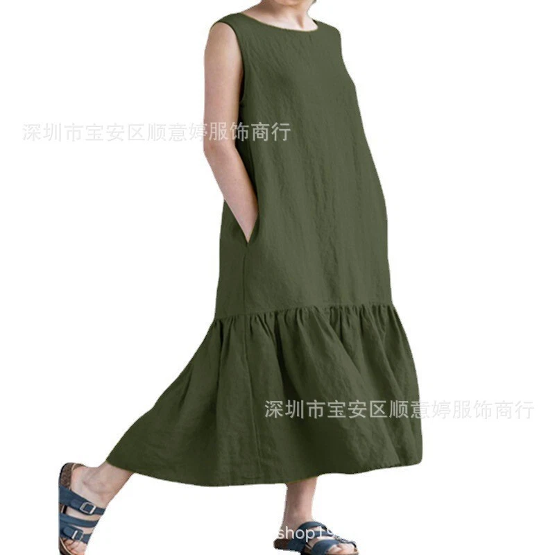 OFF WHITE Abito donna tubino smanicato aderente abito lungo Falbala volant cotone lino