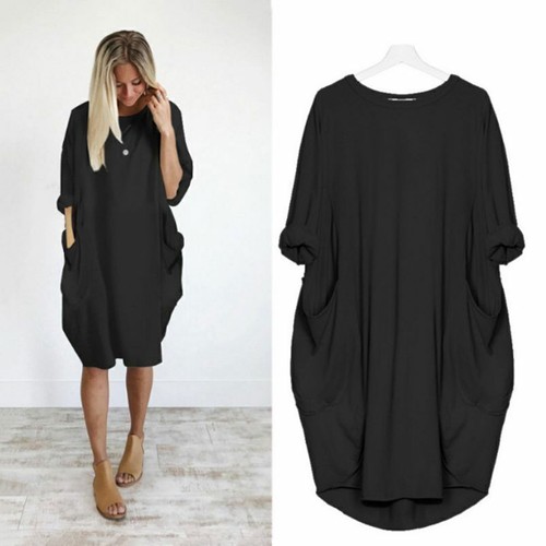New Womens Casual Oversized Long Sleeve Dress Ladies Pockets Baggy T-Shirt Tops - Picture 13 of 33