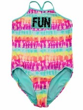 Girls Tie Dye Rainbow Flip Sequin FUN Purple Blue 1 Pc Swimming Swim Suit XL