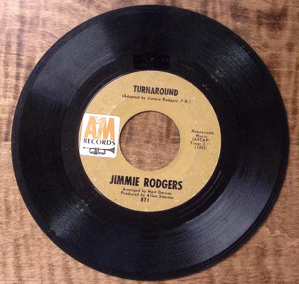 JIMMIE RODGERS CHILD OF CLAY/TURNAROUND A & M RECORDS VINYL 45 53-20 - Image 2 of 3
