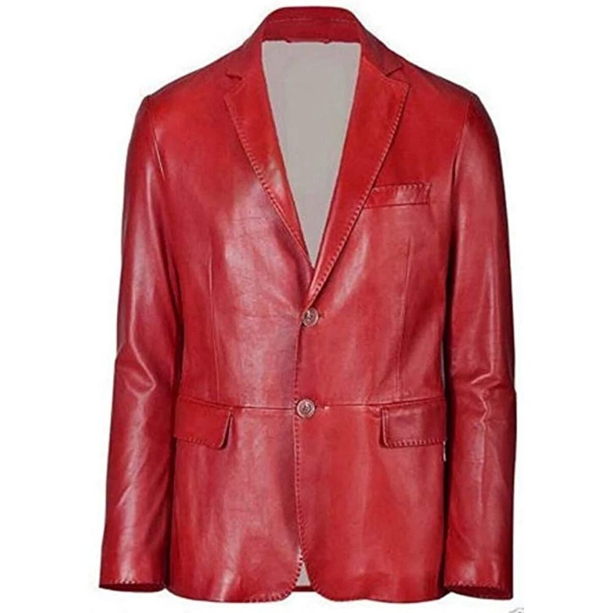 New Leather Blazer Men Red Pure Lambskin Leather Coat Custom Made Coat Blazer