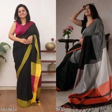 Women's Khadi Cotton saree with Running Blouse Piece