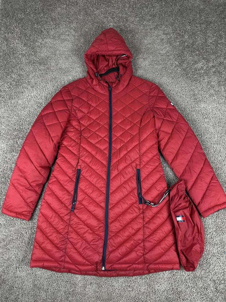 Tommy Hilfiger пальто женщин большой красный Packable выстеганная с капюшоном пуховик куртка теплый - Изображение 2 из 4