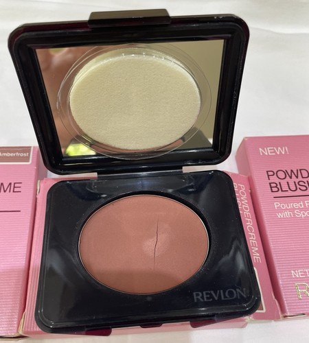 3 Lot Compact Revlon Powdercreme Blush With Sponge Amberfrost 0.2 Oz READ - Picture 2 of 4