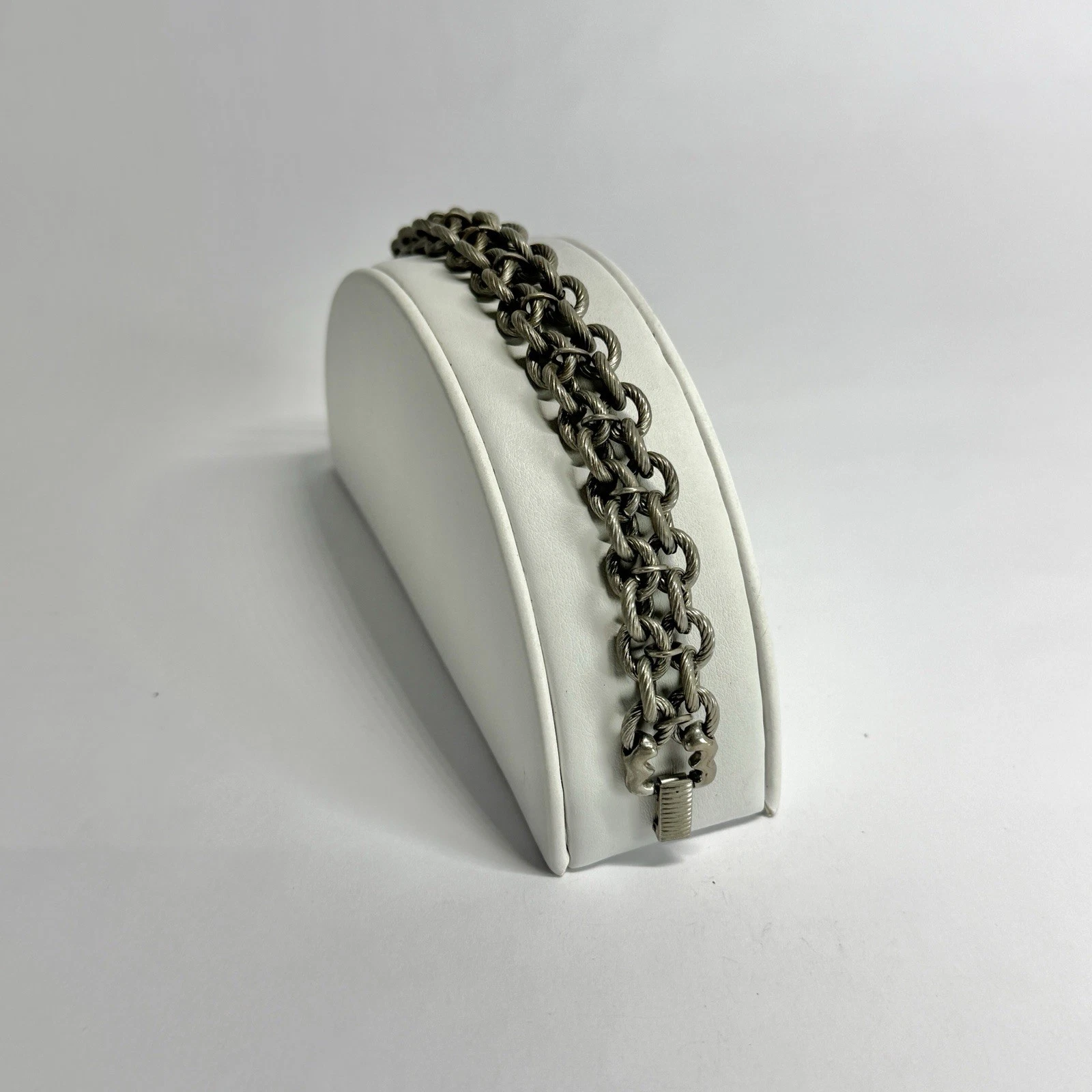 GOLDETTE Chainmail Link Panel Silver Tone Vintage Bracelet Jewelry Br290