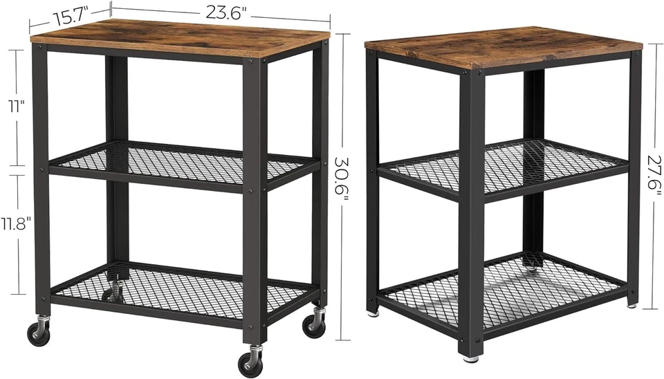 Carro de cocina de metal de 3 niveles con ruedas y almacenamiento para sala de estar Foto 4 de 4