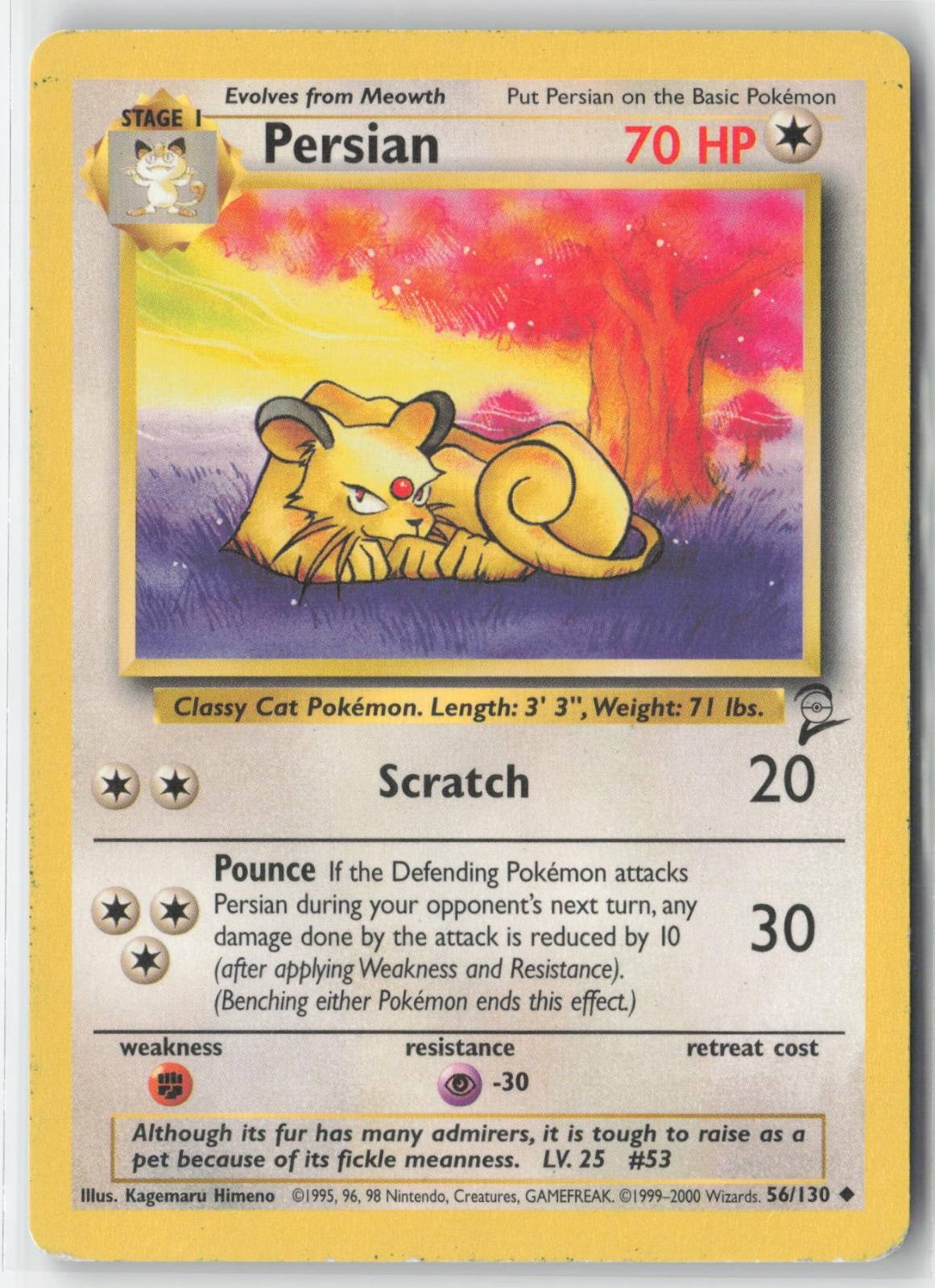 Persian 56/130 Uncommon Base Set 2 Pokemon Moderately Played