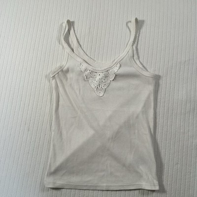 Old Navy Womens Small White Ribbed Tank Top Lace Trim Stretch 