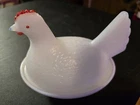 Vintage Small White Milk Glass Hen on Nest Candy Butter Dish