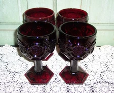 Avon CAPE COD Ruby Red Glass 8 oz. 6"  Water Goblets Set of 4 Mid Century