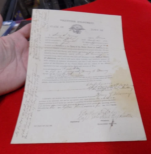 ORIGINAL CIVIL WAR SOLDIER 8th NEW YORK BATTERY ENLISTMENT DOCUMENT