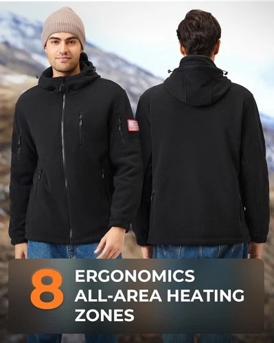 Mens Heated Jacket with 16000mAh Battery Pack Fleece Heated Hoodie Sz Large image 3