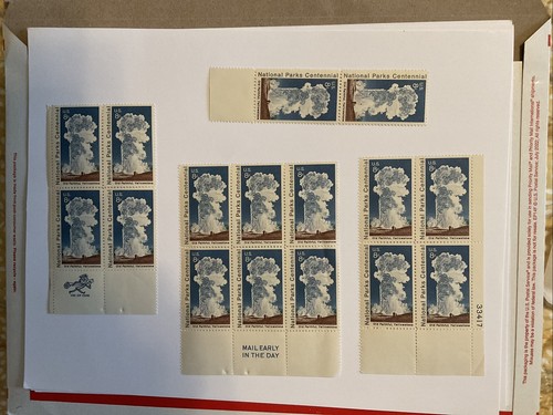 US Stamp #1453 Old Faithful 6c - plate block of 4 + other blocks - MNH 16 total - Picture 2 of 12