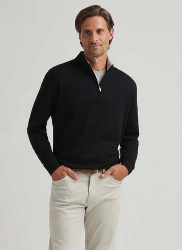 $150 PETER MILLAR Men's Quarter-Zip Crown Comfort Pullover Sweater Black Large - 第 2/6 張圖片