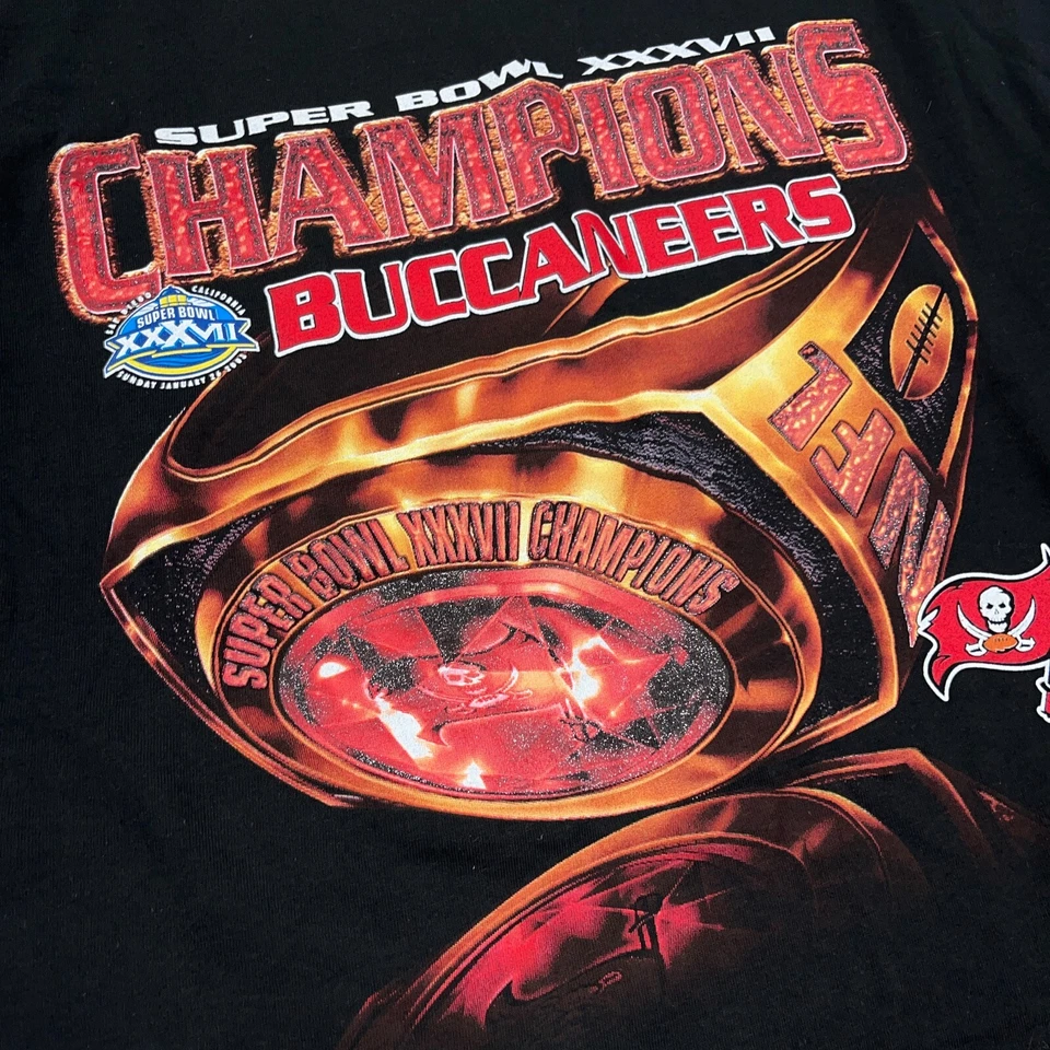 Camisa De Colección Tampa Bay Buccaneers Hombres Mediana Super Bowl Anillo XXXVII Y2K 2000s Foto 4 de 4