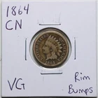 1864 Copper-Nickel 1C Indian Head Cent with VG Detail Rim Bumps #2339