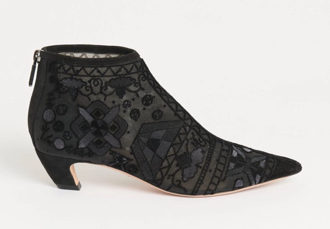 + BOTTINES CHRISTIAN DIOR DIOREVE BRODERIE VELOURS MAILLE NOIRE 35,5 5,5