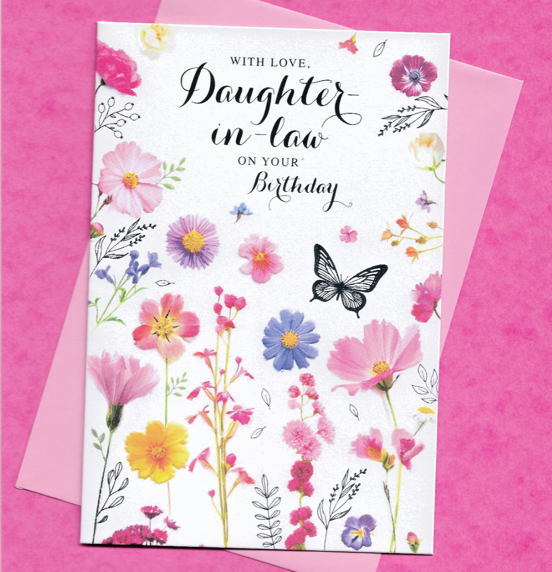 Daughter In Law Birthday Card Wild Flowers Floral Butterfly With Love 19x13cm