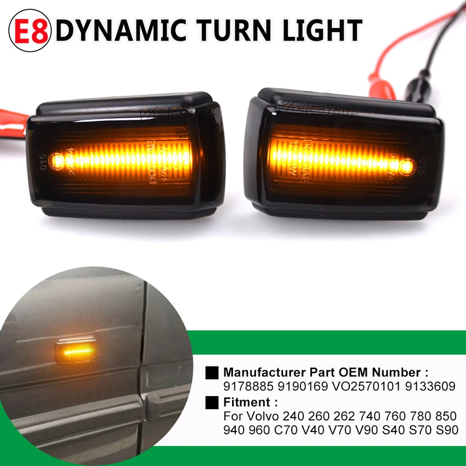 Luces indicadoras laterales LED dinámicas repetidoras 2 piezas para Volvo 260 74-83 Foto 4 de 4