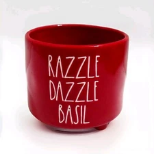 Rae Dunn Artisan Collection Red Footed Planter Pot Herbs Ceramic Kitchen Garden 