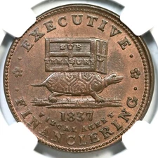 1837 HT-34 NGC MS 66 BN ILLUSTRIOUS PREDECESSOR Hard Times Token