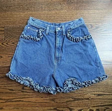 Gitano vintage womens shorts Sz. 25/26 super high waist blue ruffles