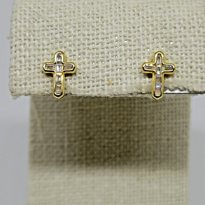JTV Bella Luce Eterno 18k Sterling Silver Cross Stud Earrings ~ 3/8''