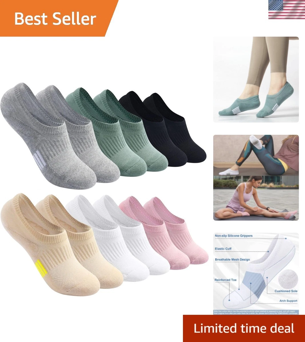 No Show Socks Womens Cushioned Low Cut Athletic Hidden Liner for Sneakers Ank...