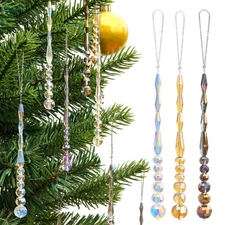 Crystal Icicle Christmas Tree Ornaments Glass Beads Hanging Decor 12 Pieces