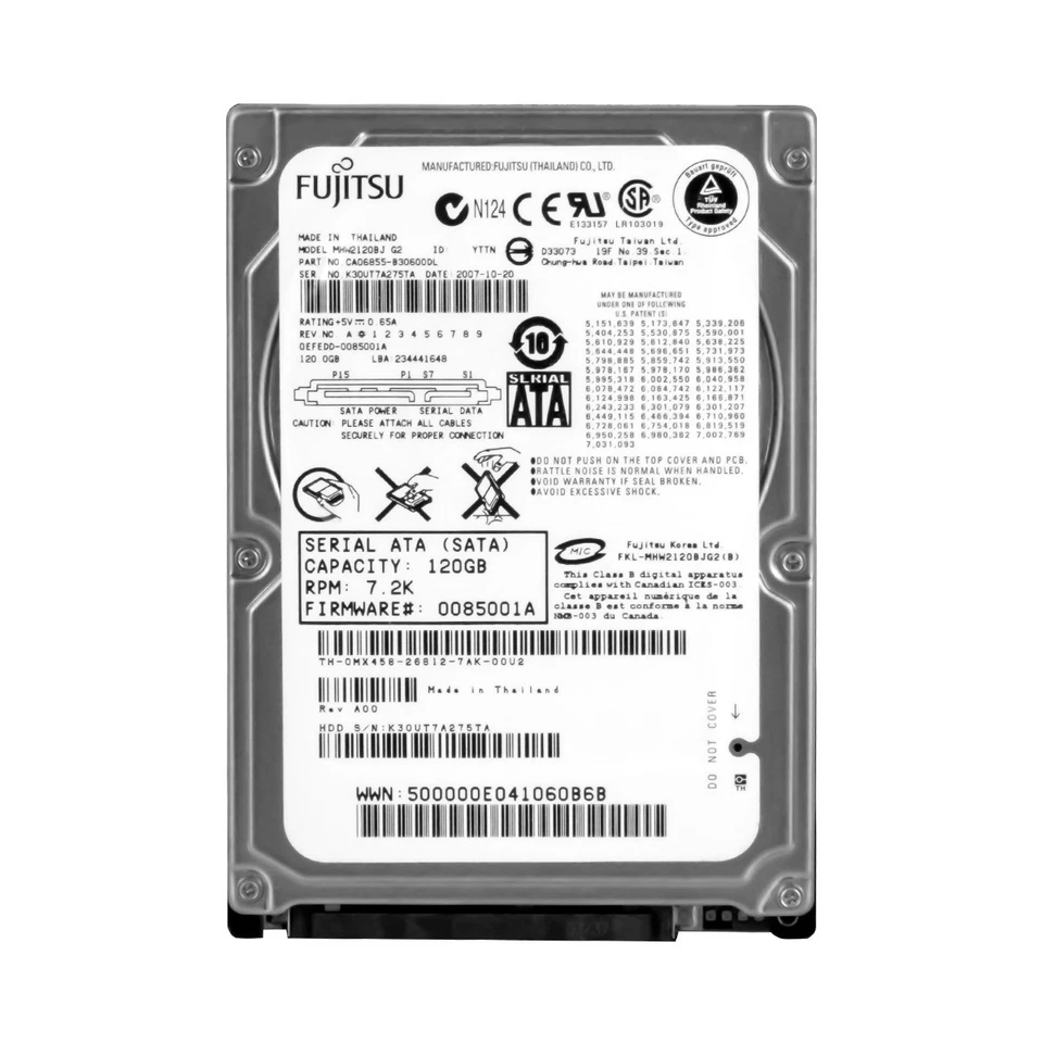 Disco Rigido Fujitsu MHW2120BJ 120GB 7.2K 8MB SATA II 2.5'' - Immagine 3 di 3