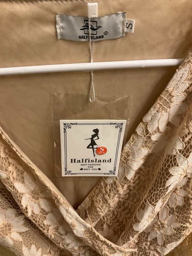 Neu Halfisland kleines Kleid Wickel bestickt Spitze Blumen beige launisch Twee Boho - Bild 5 von 15